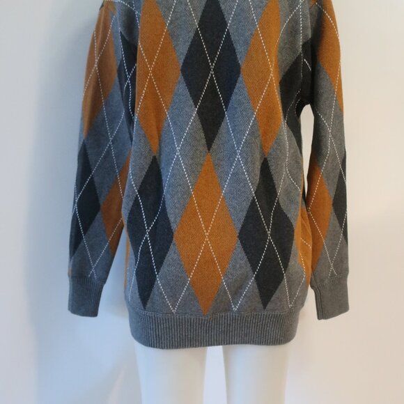 Ronny Kobo Abarne Gray Brown Merino Wool Cotton Argyle Button Cardigan Sweater S - Picture 12 of 15